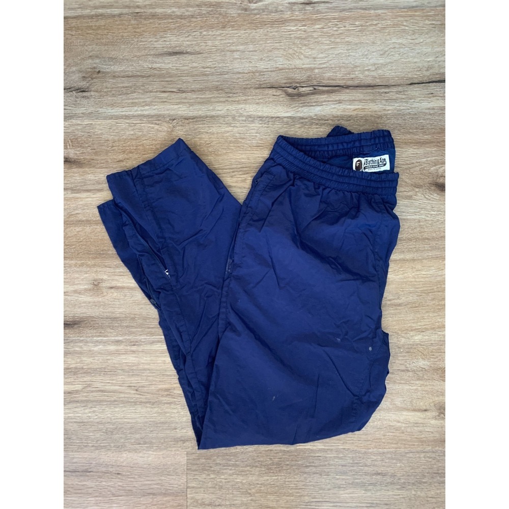 A Bathing Ape Navy Blue Nylon Track Pants with Ankle Zippers - Size M Womens
